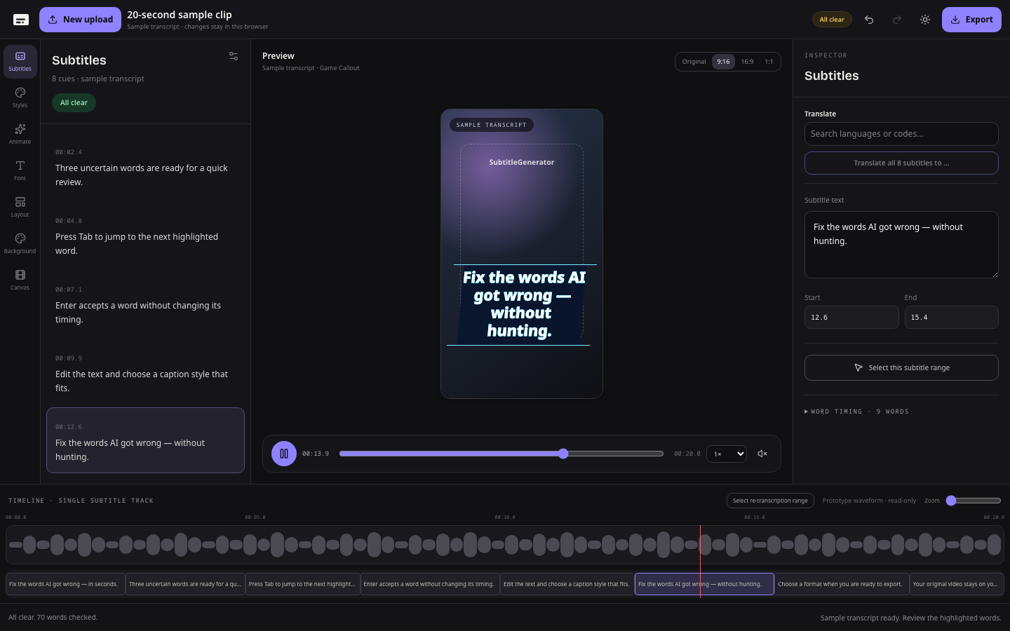 SubtitleGenerator screenshot